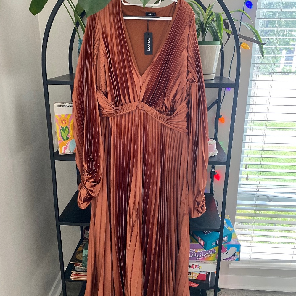 Pleated burnt orange dress